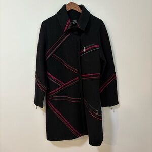 Y2K CoVelo Black 100% Wool Zipper Statement Coat Women’s Large